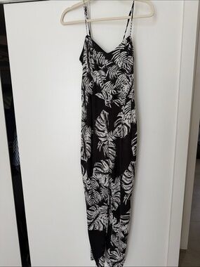 Zara Black and White Tropical Print Jumpsuit